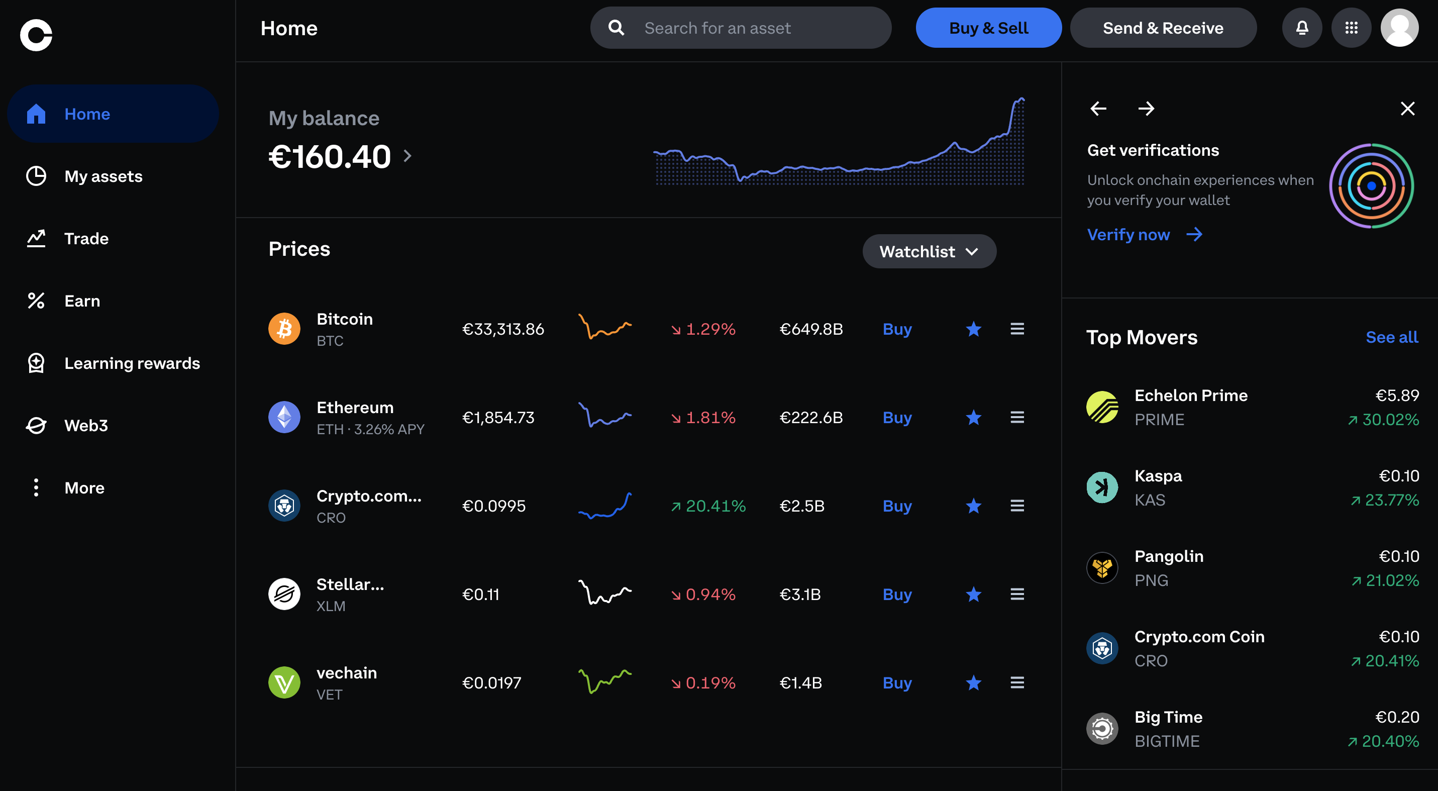 Coinbase alap kereskedési felülete