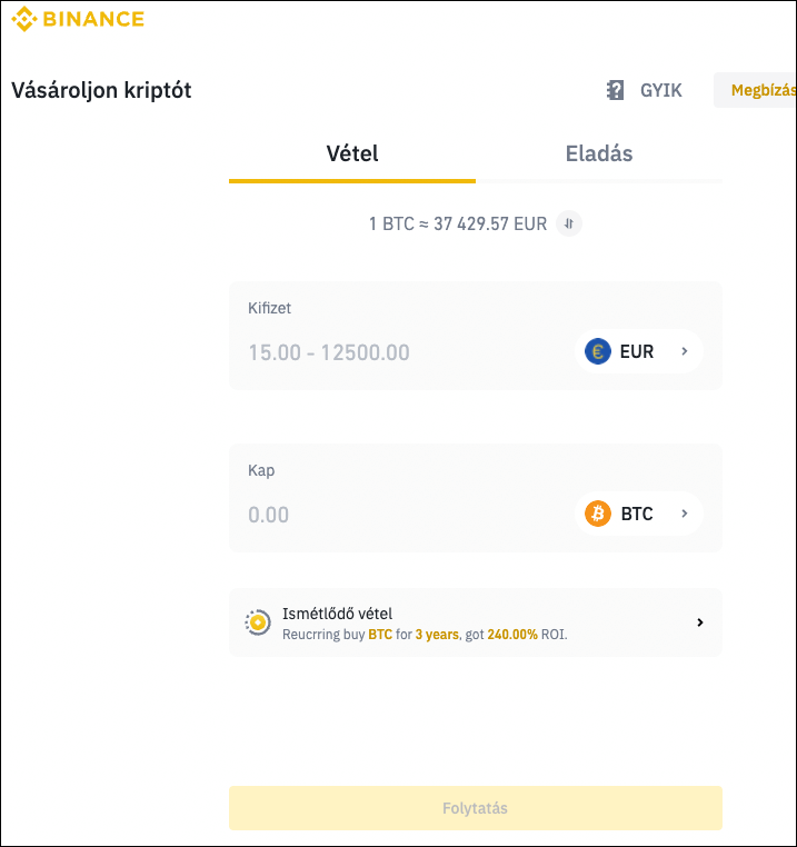 Binance kritpovaluta vásárlás bankkártyával