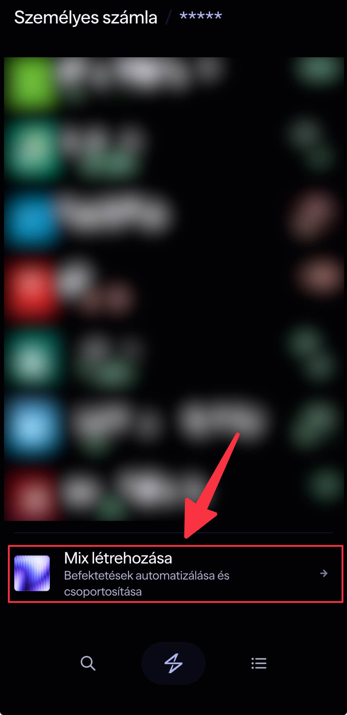 Lightyear befektetési mixek létrehozása menüpont