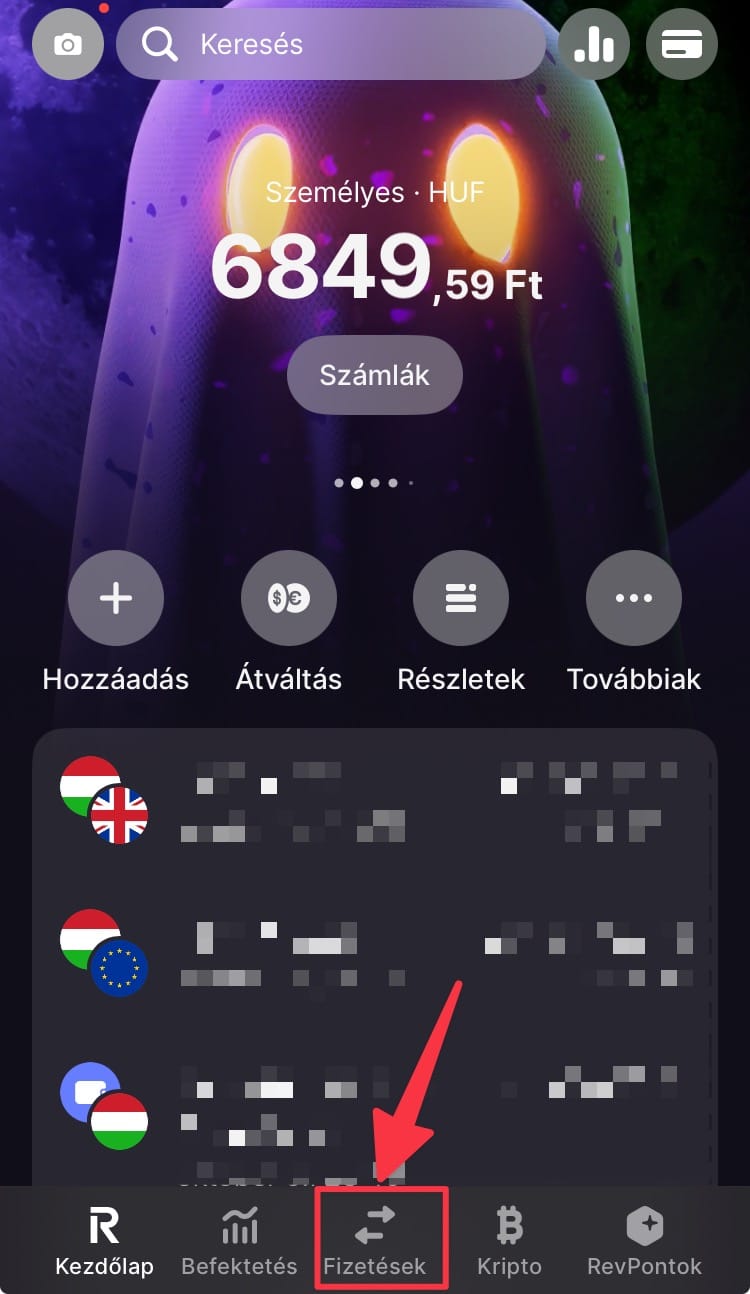 revolut utalas kifizetes menu