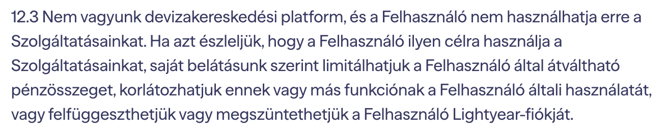 lightyear devizavaltas szabalyzat