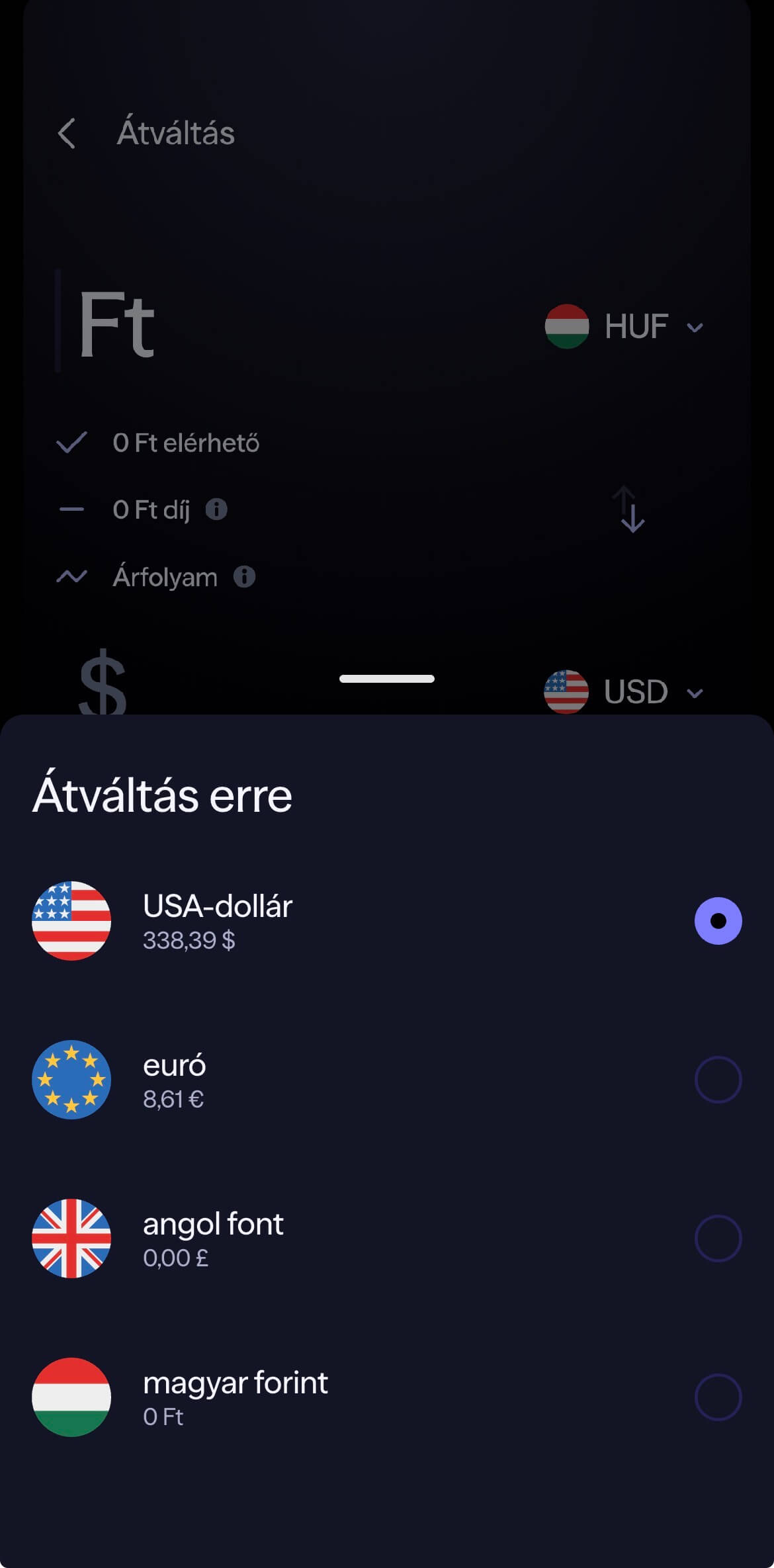 Lightyear elérhető devizanemek