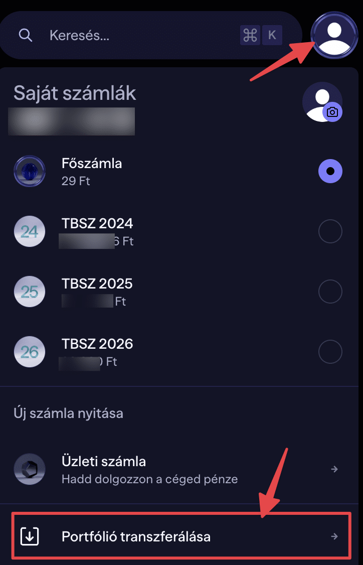 Lightyear TBSZ transzferálás menüpont